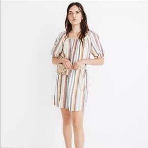 Madewell Puff-Sleeve Minidress in Rainbow Stripe